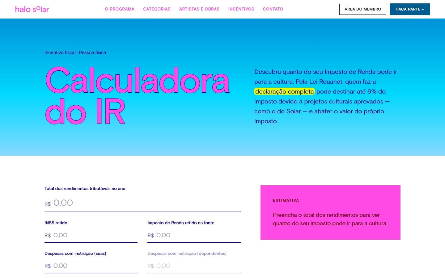 Calculadora de imposto de renda para doação incentivada