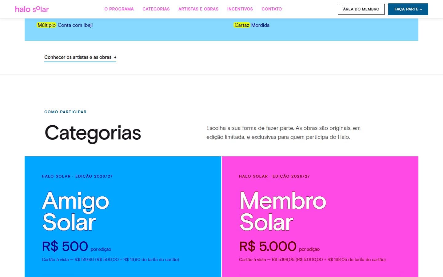 Categorias de apoio da edição