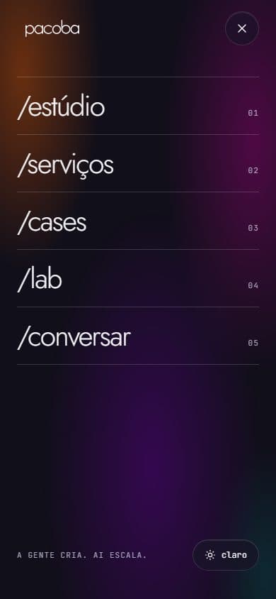 Menu do site no celular